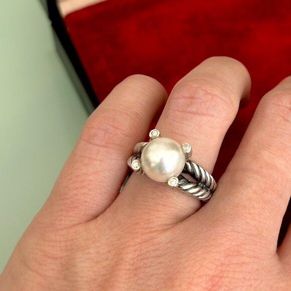 David Yurman Sterling Silver Cable Ring with Pearl & Diamonds – SIZE 7 - Picture 6 of 6